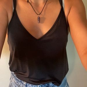 Me to We simple black racerback tank top